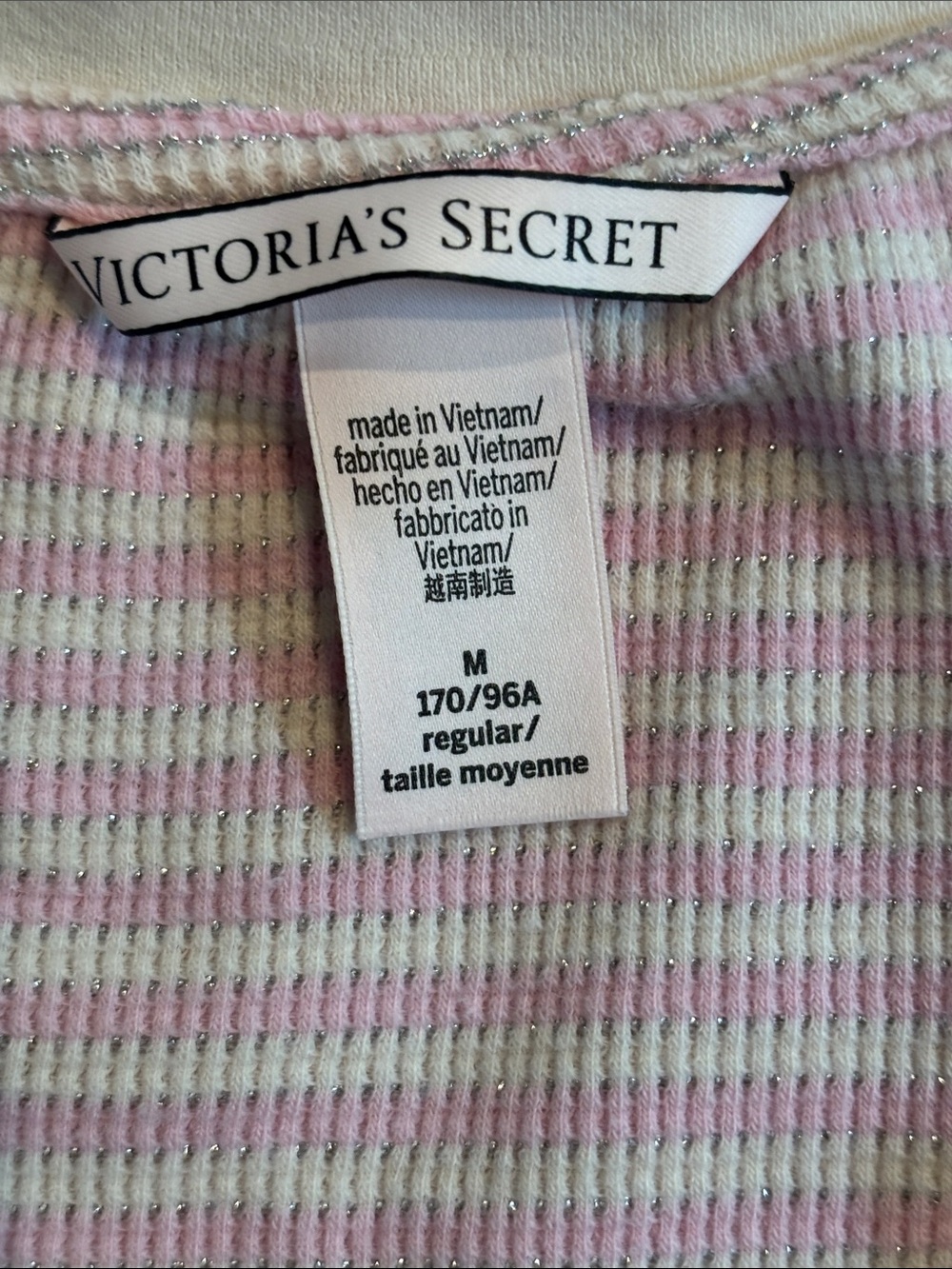 Victoria's Secret Pink and Silver Glittery Striped Ribbed Pajama Set - Picture 2 of 3